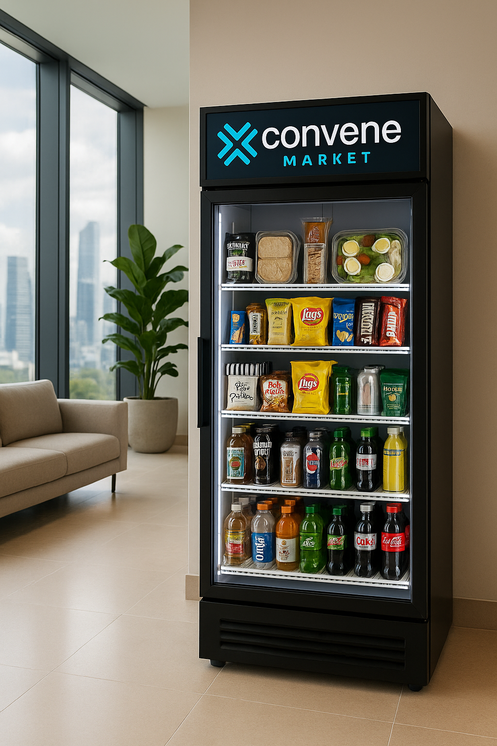 Sleek Convene smart cooler with modern design and premium products